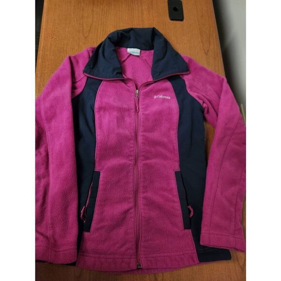Columbia Purple Pink & Navy Blue Full Zip Fleece Jacket Size  SMALL - Picture 2 of 7
